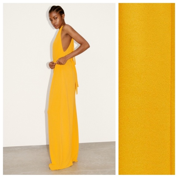 NWT. Zara Mustard/Golden Yellow Wide Leg Flowy Jumpsuit with Belt. Size S. - Picture 3 of 10